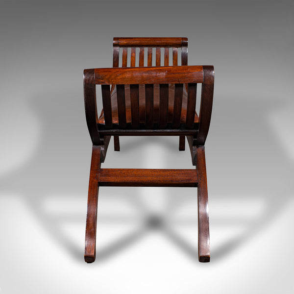 Vintage Regency Revival Window Bench, English, Leather Duet Stool, Bedroom Seat