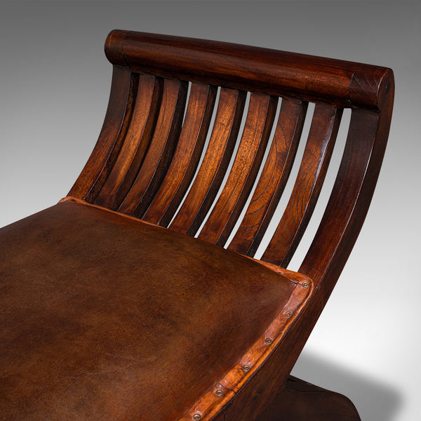 Vintage Regency Revival Window Bench, English, Leather Duet Stool, Bedroom Seat