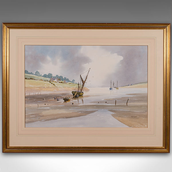 Large Vintage Coastal Painting, Welsh, Framed Watercolour, Landscape, Signed Art