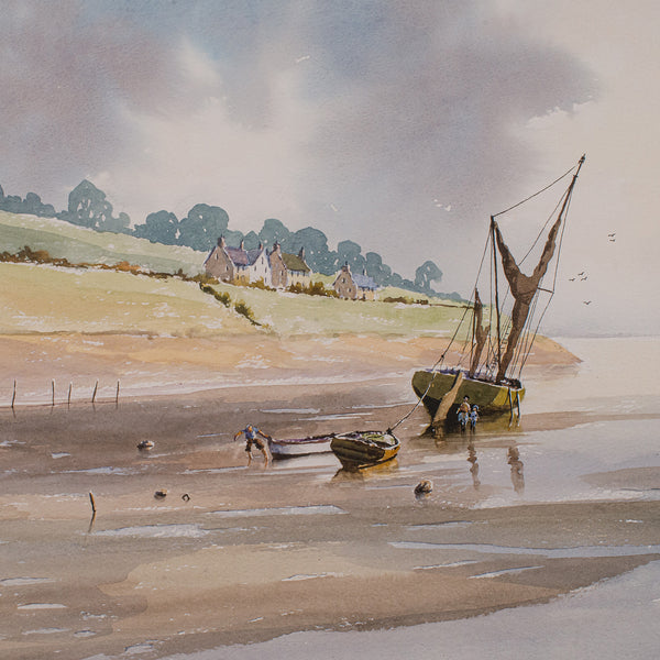 Large Vintage Coastal Painting, Welsh, Framed Watercolour, Landscape, Signed Art