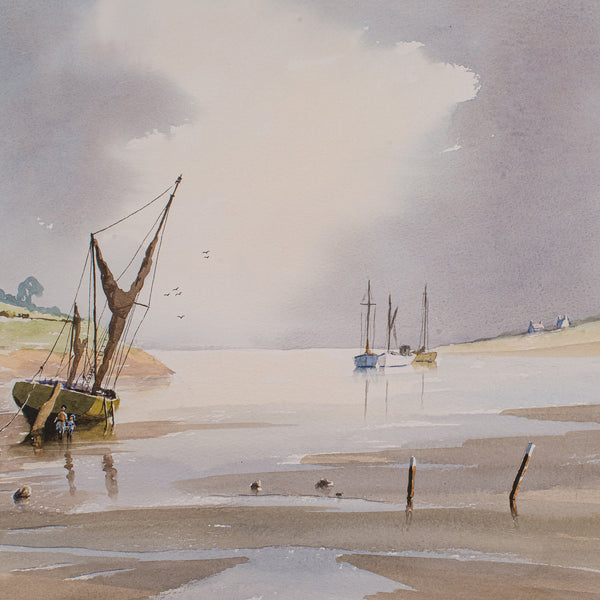 Large Vintage Coastal Painting, Welsh, Framed Watercolour, Landscape, Signed Art