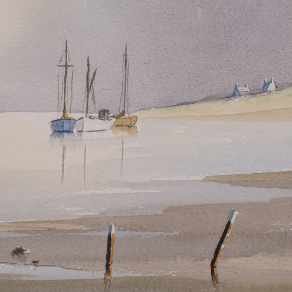 Large Vintage Coastal Painting, Welsh, Framed Watercolour, Landscape, Signed Art