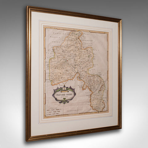 Antique Lithography Map, Oxfordshire, English, Framed Cartography, Robert Morden
