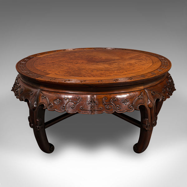 Antique Centre Coffee Table, Chinese, Burr Walnut, Low, Early 20th Century, 1920