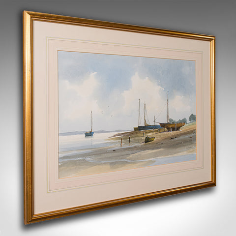 Large Vintage Coastal Watercolour, Welsh, Framed Painting, Landscape, Signed Art