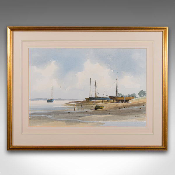 Large Vintage Coastal Watercolour, Welsh, Framed Painting, Landscape, Signed Art