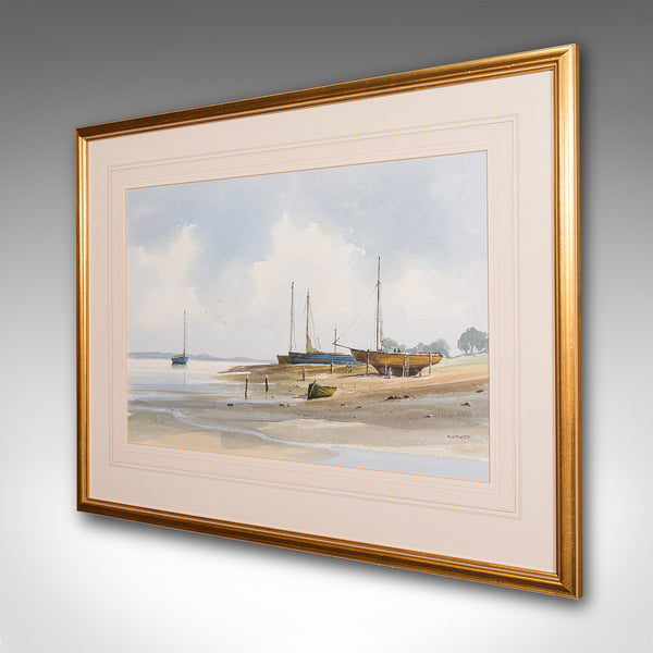 Large Vintage Coastal Watercolour, Welsh, Framed Painting, Landscape, Signed Art