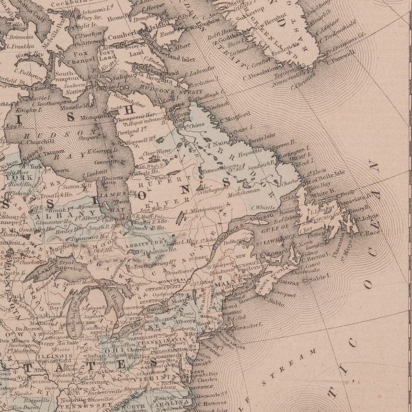 Antique North America Map, USA, Canada, Mexico, Cartography, Colton, Victorian