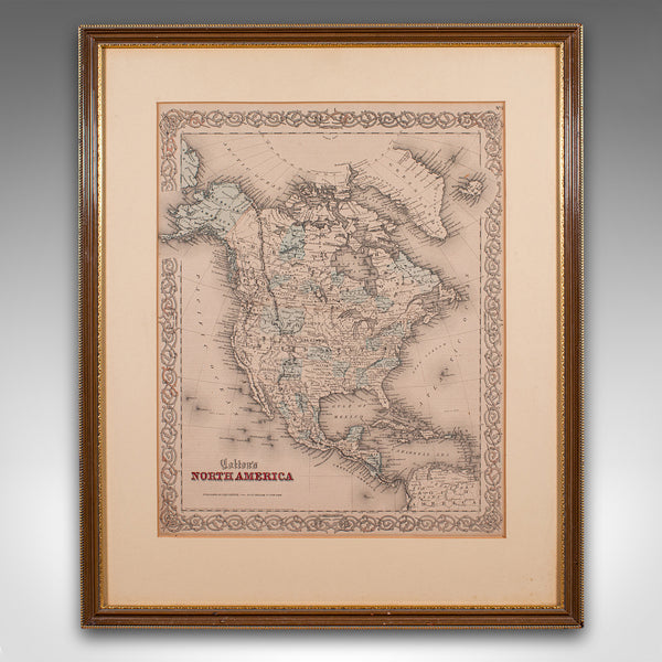 Antique North America Map, USA, Canada, Mexico, Cartography, Colton, Victorian