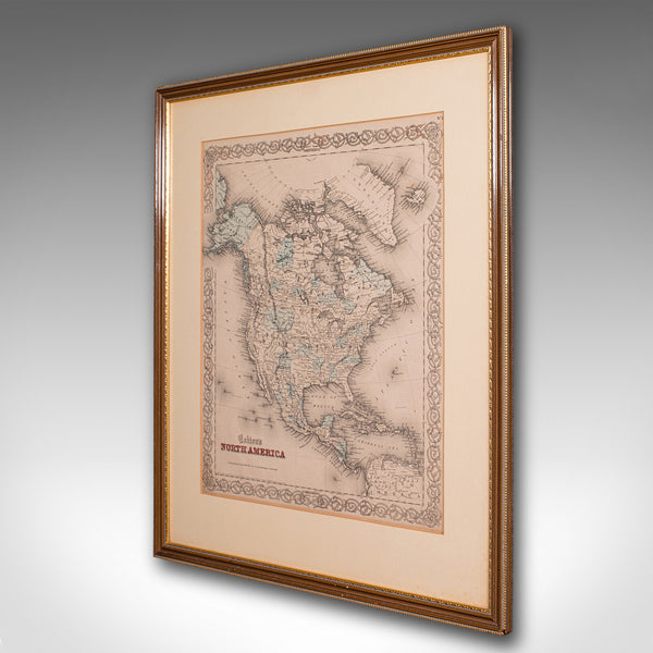 Antique North America Map, USA, Canada, Mexico, Cartography, Colton, Victorian