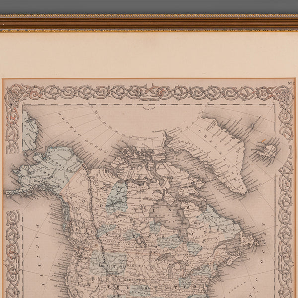 Antique North America Map, USA, Canada, Mexico, Cartography, Colton, Victorian