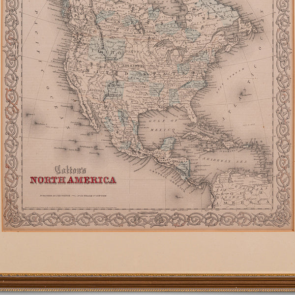 Antique North America Map, USA, Canada, Mexico, Cartography, Colton, Victorian