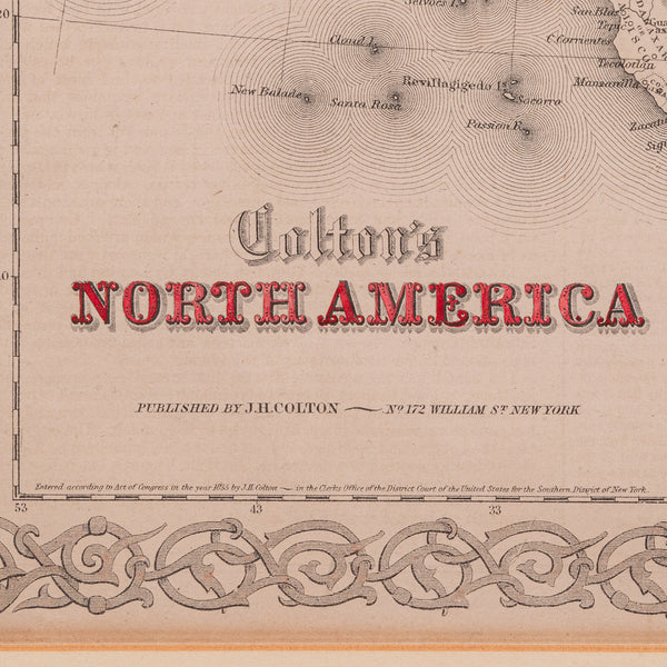Antique North America Map, USA, Canada, Mexico, Cartography, Colton, Victorian