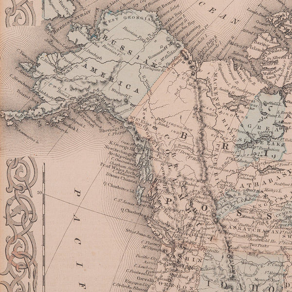 Antique North America Map, USA, Canada, Mexico, Cartography, Colton, Victorian