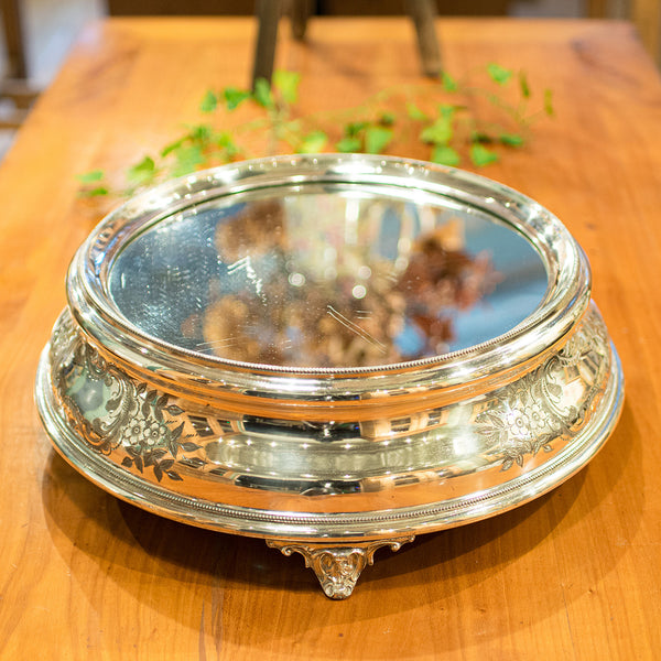 Antique Mirrored Cake Display Stand, Silver Plate, Retail, Wedding, Edwardian