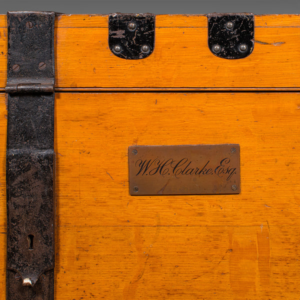 Large Antique Storage Trunk, English, Oak, Iron Bound, Silver Chest, Victorian