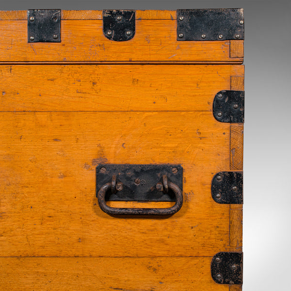 Large Antique Storage Trunk, English, Oak, Iron Bound, Silver Chest, Victorian