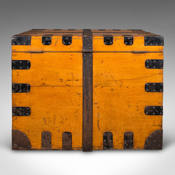 Large Antique Storage Trunk, English, Oak, Iron Bound, Silver Chest, Victorian