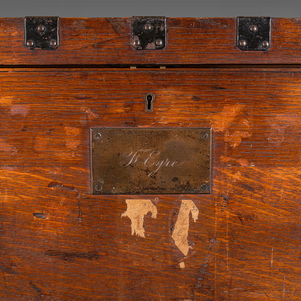 Antique Fitted Silver Chest, English, Oak, Iron Bound, Shipping Trunk, Victorian