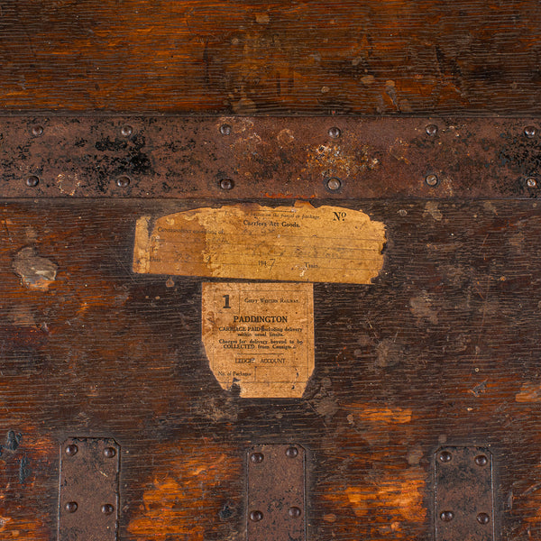 Antique Fitted Silver Chest, English, Oak, Iron Bound, Shipping Trunk, Victorian