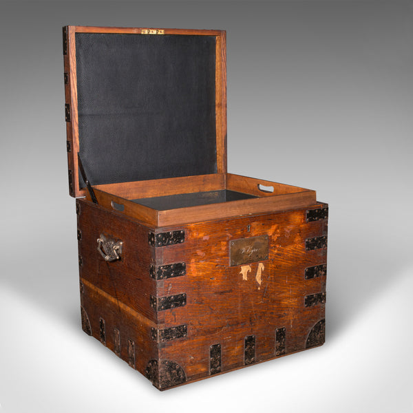 Antique Fitted Silver Chest, English, Oak, Iron Bound, Shipping Trunk, Victorian