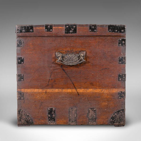 Antique Fitted Silver Chest, English, Oak, Iron Bound, Shipping Trunk, Victorian