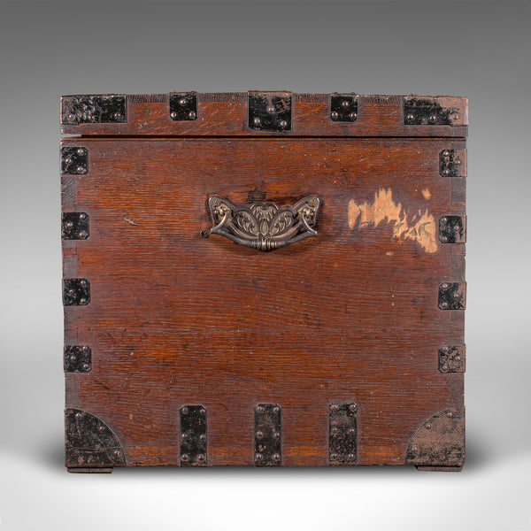Antique Fitted Silver Chest, English, Oak, Iron Bound, Shipping Trunk, Victorian