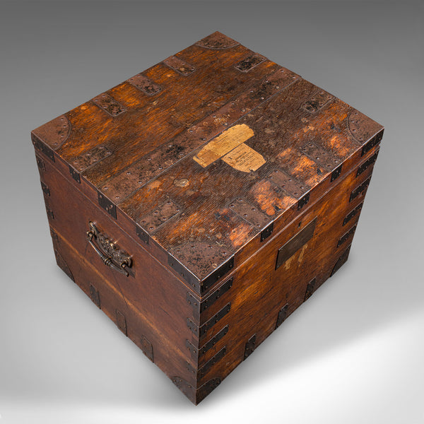 Antique Fitted Silver Chest, English, Oak, Iron Bound, Shipping Trunk, Victorian