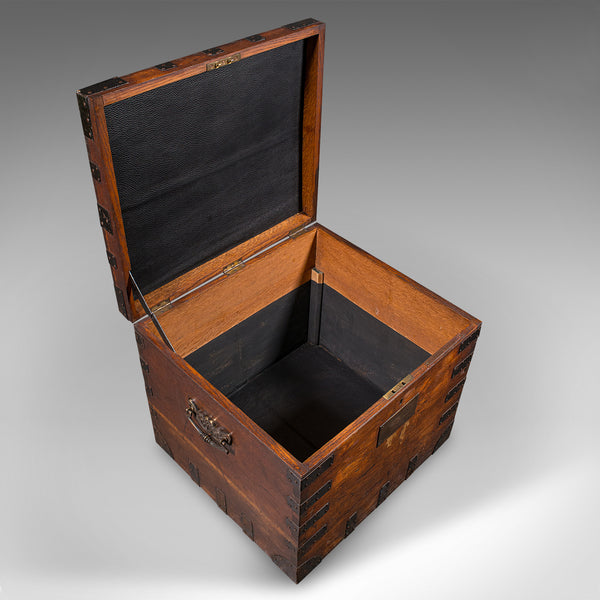 Antique Fitted Silver Chest, English, Oak, Iron Bound, Shipping Trunk, Victorian