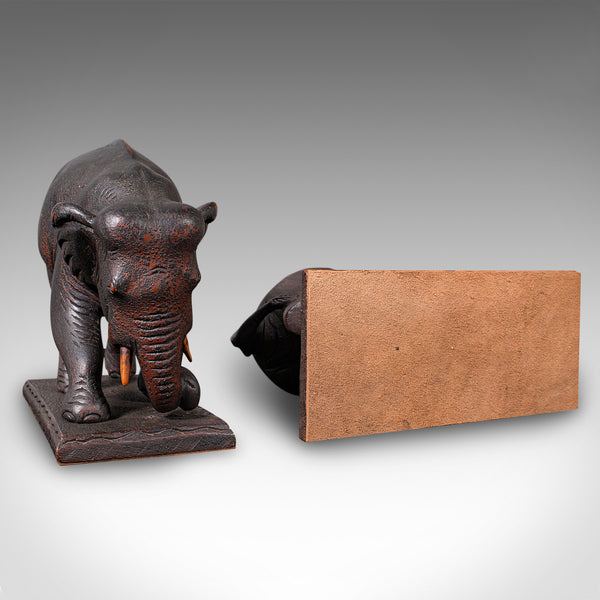 Pair Of Antique Elephant Bookends, English, Book Rest, Home Library, Victorian