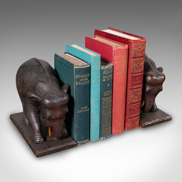 Pair Of Antique Elephant Bookends, English, Book Rest, Home Library, Victorian