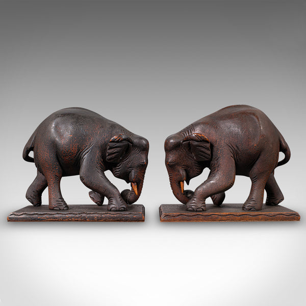Pair Of Antique Elephant Bookends, English, Book Rest, Home Library, Victorian