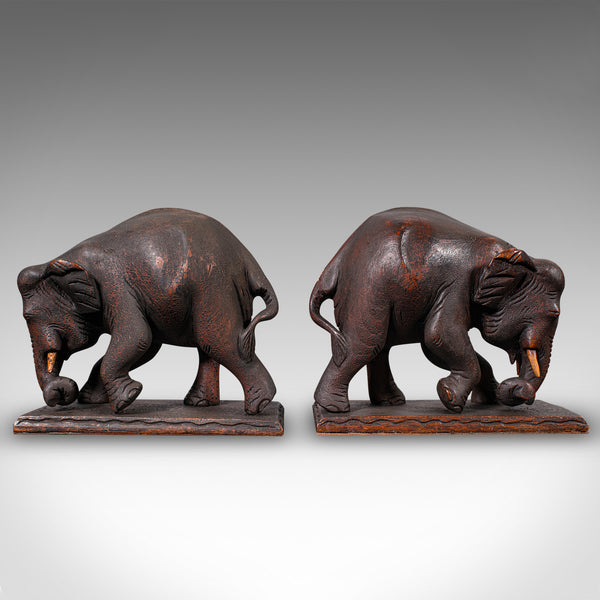 Pair Of Antique Elephant Bookends, English, Book Rest, Home Library, Victorian