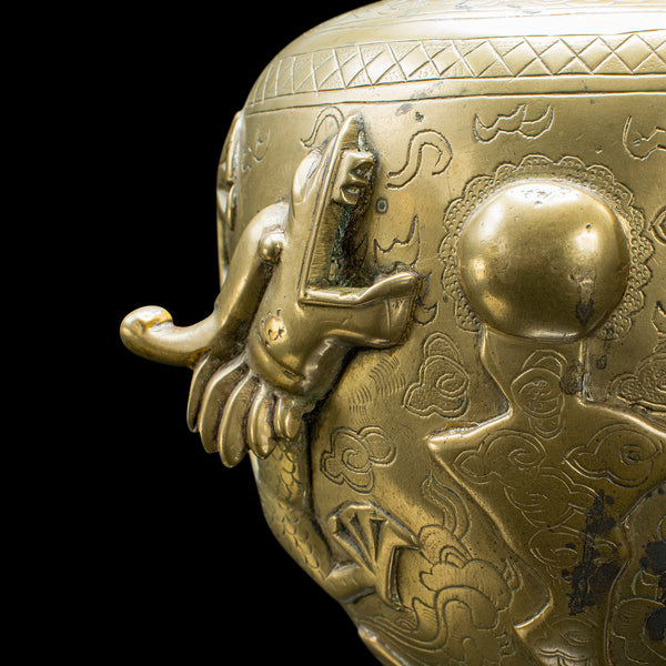 Pair Of Antique Flower Urns, Chinese, Bronze, Decorative Posy Vase, Victorian