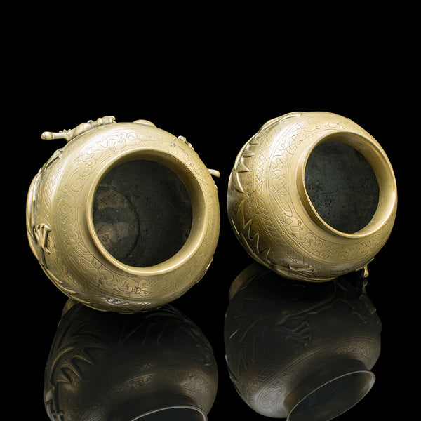 Pair Of Antique Flower Urns, Chinese, Bronze, Decorative Posy Vase, Victorian