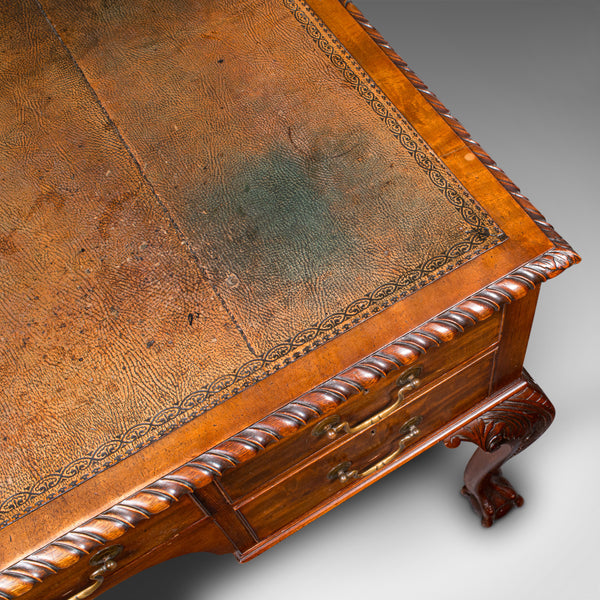 Antique Clerk's Desk, English, Leather, Partner, Home Office, Edwardian, C.1910
