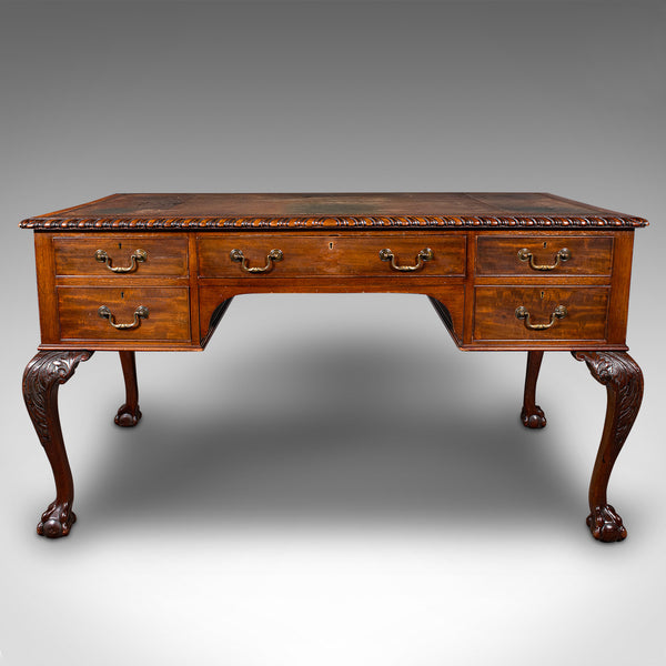 Antique Clerk's Desk, English, Leather, Partner, Home Office, Edwardian, C.1910