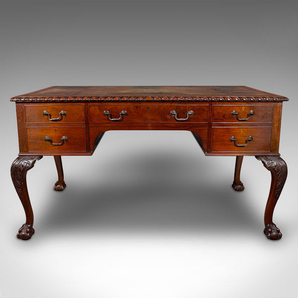 Antique Clerk's Desk, English, Leather, Partner, Home Office, Edwardian, C.1910