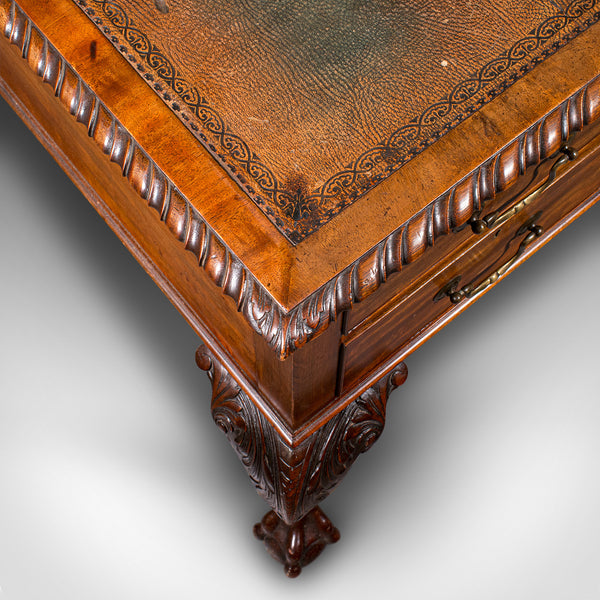 Antique Clerk's Desk, English, Leather, Partner, Home Office, Edwardian, C.1910