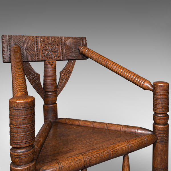 Antique Turner's Chair, English, Beech, Oak, Elbow Seat, Old Saxon, Victorian