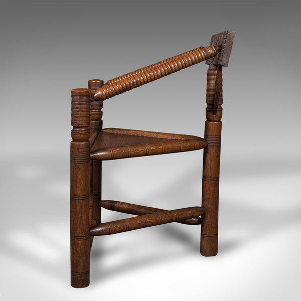 Antique Turner's Chair, English, Beech, Oak, Elbow Seat, Old Saxon, Victorian