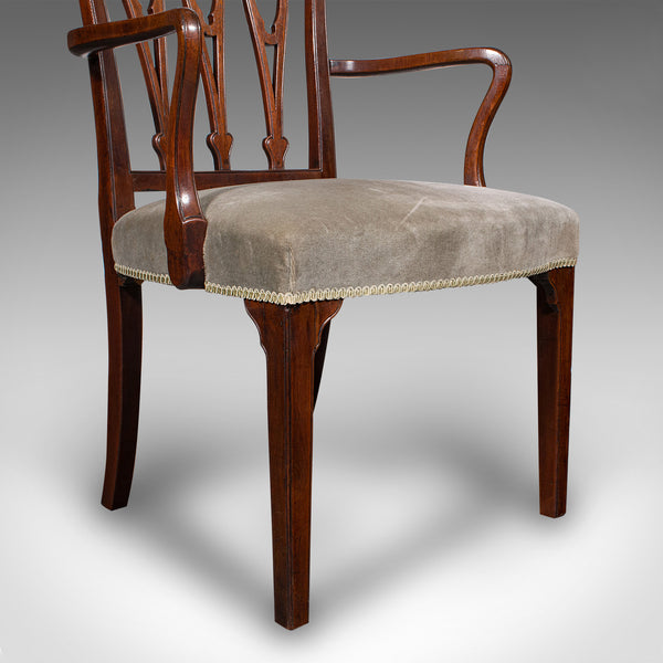 Antique Elbow Chair, English, Velour, Morning Room, Desk Seat, Georgian, C.1790