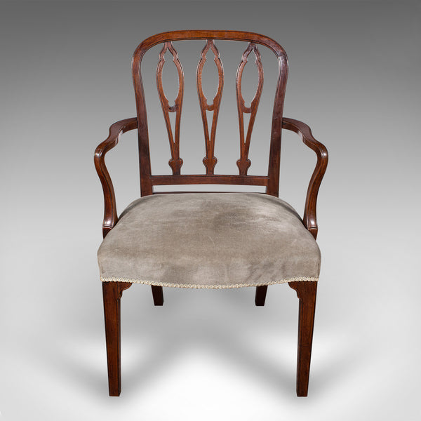 Antique Elbow Chair, English, Velour, Morning Room, Desk Seat, Georgian, C.1790