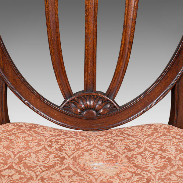 Pair Of Antique Hepplewhite Side Chairs, English, Fruitwood, Hall Seat, Georgian