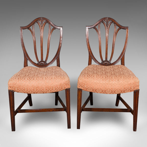 Pair Of Antique Hepplewhite Side Chairs, English, Fruitwood, Hall Seat, Georgian