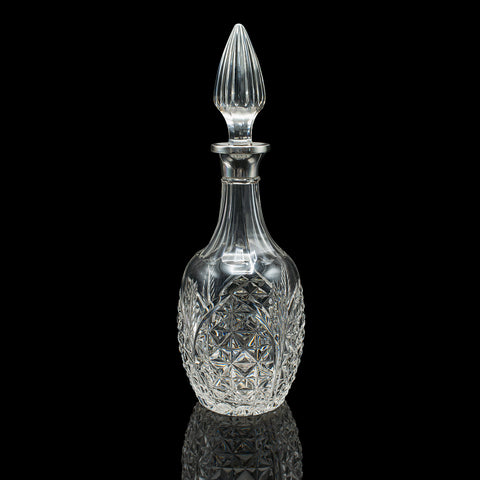 Vintage Whiskey Decanter, English, Cut Glass, Silver, Spirit Vessel, Hallmarked