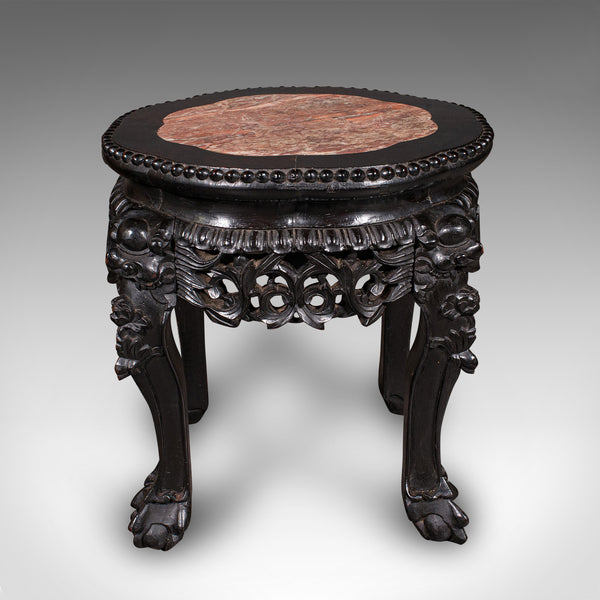 Antique Side Table, Chinese, Ebonised, Rouge Marble, Jardiniere Stand, Victorian