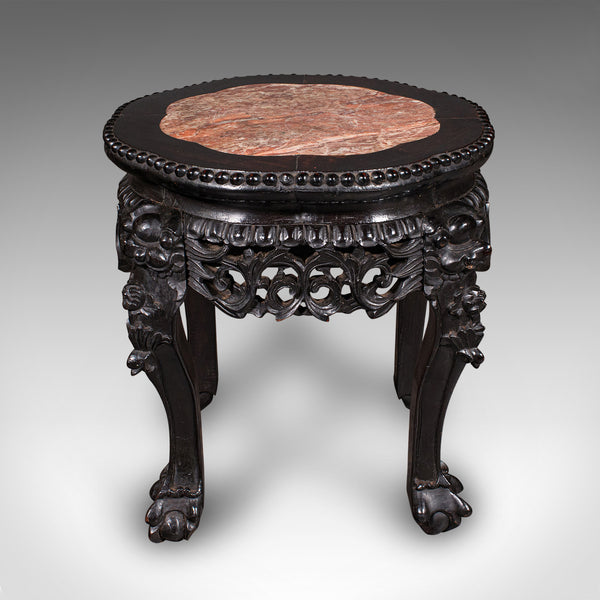 Antique Side Table, Chinese, Ebonised, Rouge Marble, Jardiniere Stand, Victorian