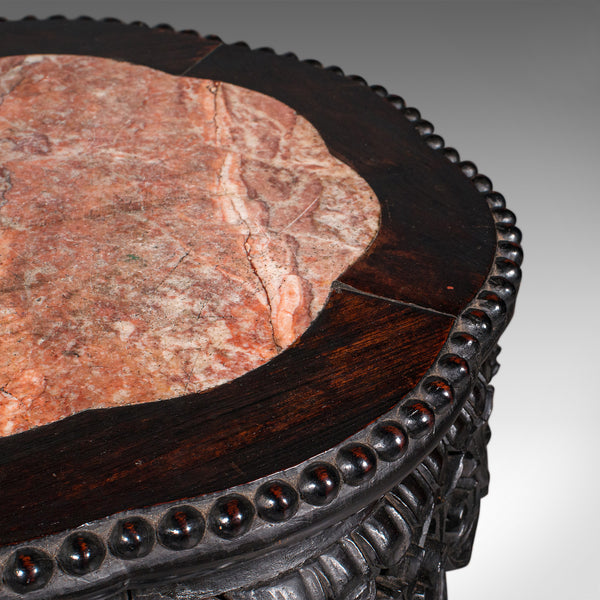 Antique Side Table, Chinese, Ebonised, Rouge Marble, Jardiniere Stand, Victorian