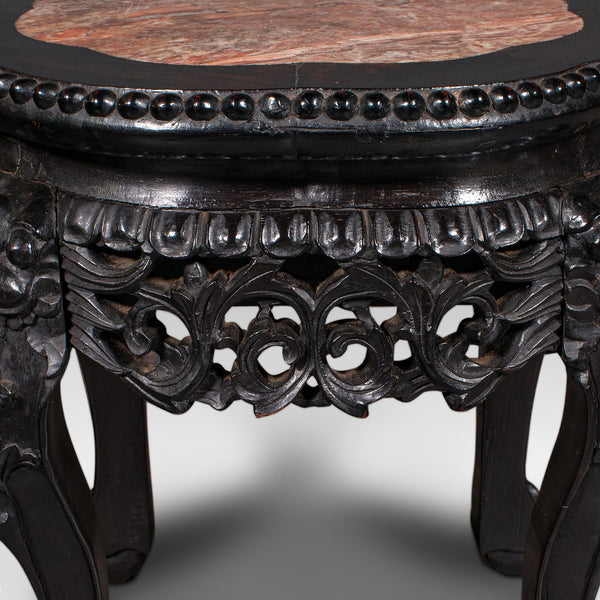 Antique Side Table, Chinese, Ebonised, Rouge Marble, Jardiniere Stand, Victorian